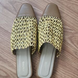 Kaanas Brown and Yellow Woven Mules